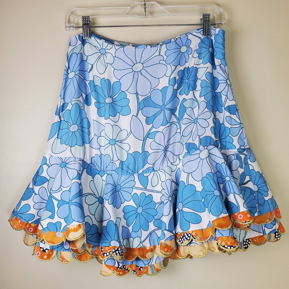 Celia B Tiered Ruffled Floral Mini Skirt 60's Inspired Medium Colorful Mod